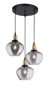 CALDAS LE41926 Trójramienna lampa wisząca nowoczesna z dymionym szkłem i metalową oprawą elegancki design