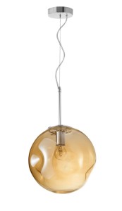 CARORA LE41954 Nowoczesna lampa wisząca o nieregularnym, kulistym kloszu z bursztynowego szkła i chromowanej oprawie Elegancka lampa