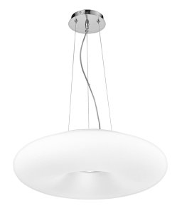 LLEIDA LE42081 Nowoczesna lampa wisząca o dyskowatym kształcie z mlecznego szkła i chromowanymi elementami