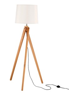 MATARO LE42105 Lampa podłogowa drewniana o trójnogim stelażu i cylindrycznym abażurze