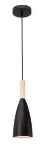 MORENO LE42106 Lampa wisząca nowoczesna Czarna z drewnianym elementem Stożkowy klosz Elegancka