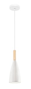 MORENO LE42107 Lampa wisząca nowoczesna Biała stożkowa z drewnianym detalem Elegancka
