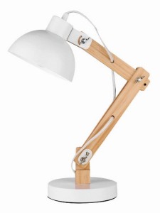 NIRGUA LE42109 Lampa stołowa Drewniana Regulacja Klosz Biały