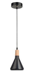 OSORNO LE42113 Lampa wisząca nowoczesna Czarny stożek Drewniany detal