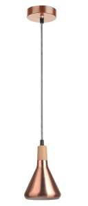 OSORNO LE42116 Lampa wisząca nowoczesna miedziana stożkowa z drewnianym detalem