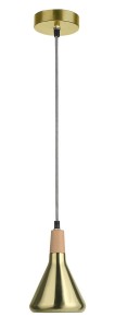OSORNO LE42117 Lampa wisząca nowoczesna o stożkowym kloszu z metalu w kolorze rdzawego złota i drewnianym elementem Elegancka lampa