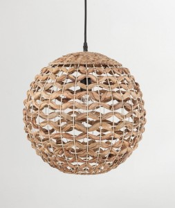 PARANA LE42135 Nowoczesna lampa wisząca kulista z technorattanu naturalnego i czarnego