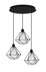 PUERTO LE42167 Trójramienna lampa wisząca nowoczesna o geometrycznym kształcie czarna