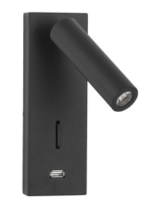ZARZAL LE42225 Lampa ścienna nowoczesna aluminiowa cylindryczna z USB czarna