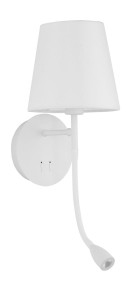 BRAGADO LE42268 Nowoczesna lampa ścienna z giętkim ramieniem i kloszem z tkaniny Biała elegancja