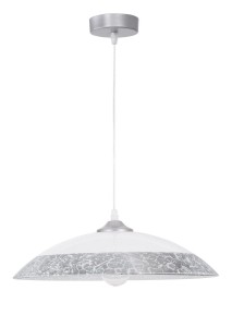 FORMOSA LE42371 Nowoczesna lampa wisząca o szerokim kloszu w kształcie talerza biała ze srebrnym paskiem