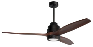 SAHAGUN LE42552 Nowoczesna lampa wisząca z trzema drewnianymi łopatkami i czarnym metalowym korpusem o cylindrycznym kształcie  Energooszczędna lampa LED o ciepłym świetle