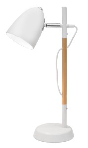 SOLEDAD LE99329 Lampa stołowa Biała z drewnianym elementem Klosz w kształcie kapelusza