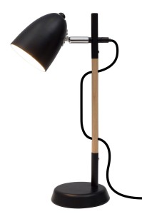 SOLEDAD LE99330 Lampa stołowa Drewniana podstawa Czarny klosz o opływowym kształcie