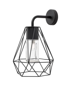 PICHANAL LE71352 Kinkiet zewnętrzny Czarny aluminiowy z geometryczną klatką i szklanym cylindrem