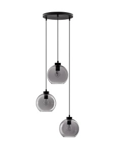 REPOS LE42650 Trójramienna lampa wisząca nowoczesna z kloszami w kształcie kul z czarnego metalu i dymionego szkła