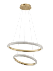 AMECA LE42818 Lampa wisząca LED o podwójnych pierścieniowych kloszach złota i kryształowa