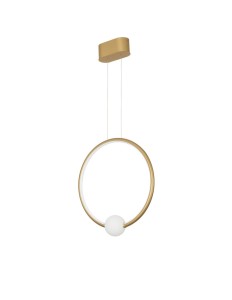 FRIA LE42965 Lampa wisząca LED złota z kloszem w kształcie pierścienia i mleczną kulą Pilot w zestawie