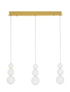 ADAN LE43213 Trójramienna lampa wisząca LED z kloszami w kształcie kul złota i szkła ściemnialna
