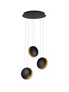 BACA LE43231 Lampa wisząca LED Trzy półokrągłe klosze aluminiowe Czarna z złotymi akcentami