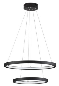 IRUN LE43300 Czarna lampa wisząca LED o podwójnym pierścieniowym kształcie z możliwością ściemniania