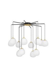 ADOBE LE43364 Nowoczesna lampa wisząca dwunastoramienna o kulistych kloszach złota i mleczna lampa