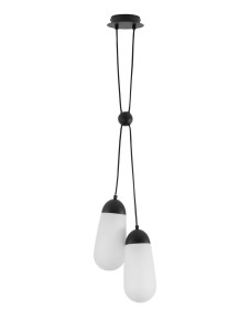 BADEN LE43375 Nowoczesna lampa wisząca dwupłomienna o kroplowym kształcie czarna z mlecznym szkłem