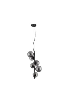 PARLA LE43388 Nowoczesna lampa wisząca z sześcioma kloszami w kształcie kul z szarym szkłem Elegancka lampa o pionowej konstrukcji