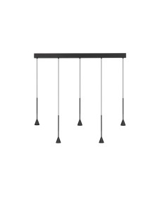 SITGES LE43499 Czarna lampa wisząca LED z pięcioma kloszami stożkowymi o regulowanej wysokości. Elegancka lampa sufitowa.