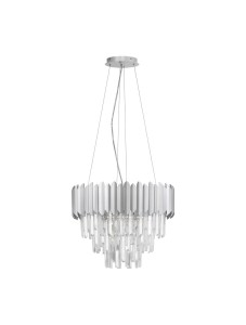 ACATEN LE43574 Nowoczesna lampa wisząca Srebrna z kryształowymi elementami  Elegancki półokrągły kształt