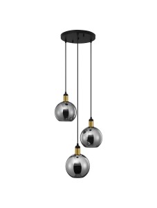 BALCHE LE43695 Trójramienna lampa wisząca nowoczesna o kulistych kloszach złota i czarnego metalu