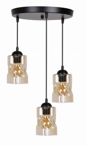 Felis lampa wisząca talerz czarny 3x60w e27 klosz bursztynowy