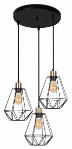 PRIMO LAMPA WISZĄCA TALERZ CZARNY+PATYNA 3X60W E27 KLOSZ CZARNY
