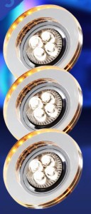 ZESTAW TRZECH OPRAW SS-23 CH/TR+AM GU10 50W+LED SMD 230V BURSZTYNOWY 2,1W OPR. STROP. STAŁA OKRGŁA SZKŁO TRANSPARENTNE