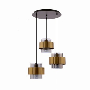 Spiega lampa wisząca talerz czarny+mosiężny 3x60w e27 klosz dymiony