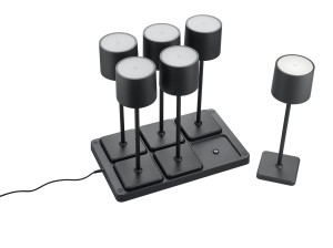 FERNANDEZ R54096632 zestaw 6 szt czarnych lamp stolikowych LED 1,5W CCT IP54 ładowarka w komplecie