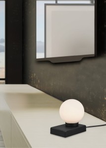 DAVI 5900011-32 lampa stołowa z dotykowym ściemniaczem czarna klosz szklana biała kula 1xE14