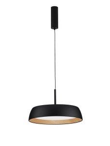 CARACOLLO LE44810 Lampa wisząca LED o szerokim, płaskim kloszu z drewnianym pierścieniem