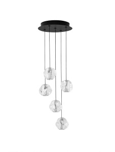 CHEPEN LE44642 Czarna wisząca lampa LED z pięcioma falistymi kloszami
