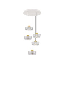 ESPINAR LE44731 Lampa wisząca LED Pięciopunktowa Złota z przezroczystymi kloszami o cylindrycznym kształcie