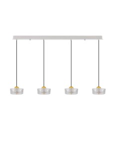 ESPINAR LE44732 Nowoczesna lampa wisząca LED z czterema cylindrycznymi kloszami złota i szkła Elegancka lampa do jadalni