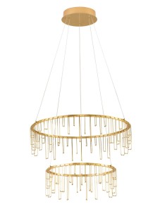 HUARAZ LE44453 Lampa wisząca LED o dwupiętrowej, okrągłej konstrukcji z efektownymi, złotymi zwisami.  Ściemnialna.