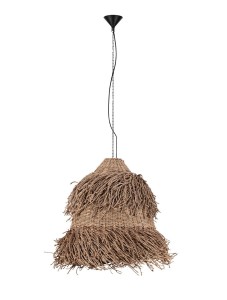 JACINTO LE44520 Nowoczesna lampa wisząca z frędzlami z trawy morskiej o dwupoziomowym kształcie stożka