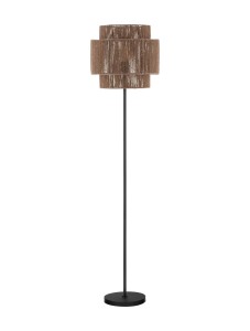 LAUQUEN LE44496 Czarna podłogowa lampa z abażurem z rattanu o cylindrycznym kształcie