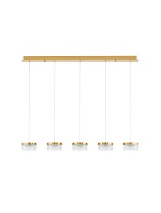 MINEROS LE44583 Lampa wisząca LED Pięciopunktowa Złota z kryształowymi kloszami walcowymi