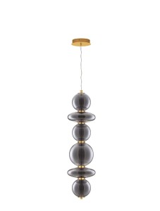 MORROS LE44487 Lampa wisząca LED Elegancka złota lampa z dymionym szkłem w kształcie kul i dysków