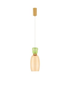 PERENE LE44466 Lampa wisząca LED o owalnym kształcie z zielonym i złotym szkłem Elegancka lampa