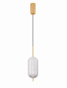 TIPUANI LE44626 Lampa wisząca LED złota z cylindrycznym kloszem z akrylu o fakturowanej powierzchni  regulowana wysokość