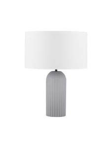 TUMARAPI LE44687 Lampa stołowa Elegancka szara lampa z plisowanym cylindrycznym abażurem i białym kloszem