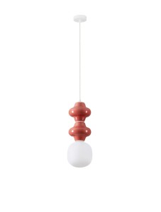 VILROSA LE44558 Lampa wisząca ceramiczna podwójna skandi z mlecznym kloszem czerwona